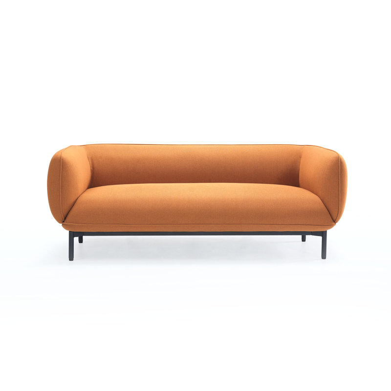 Canapé 3 places Barselona avec revêtement en cuir artificiel, détails en tissu et pieds en métal peint, Orange