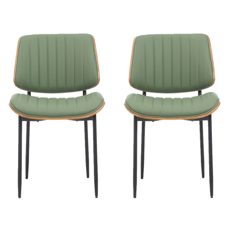 Contemporary Kitchen & Dining Chair with Walnut Bentwood Frame and Padded Faux Leather Seat, Green