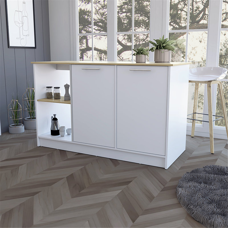 Îlot de cuisine polyvalent avec rangement abondant et espace de travail élégant pour une cuisson efficace, Natural/White