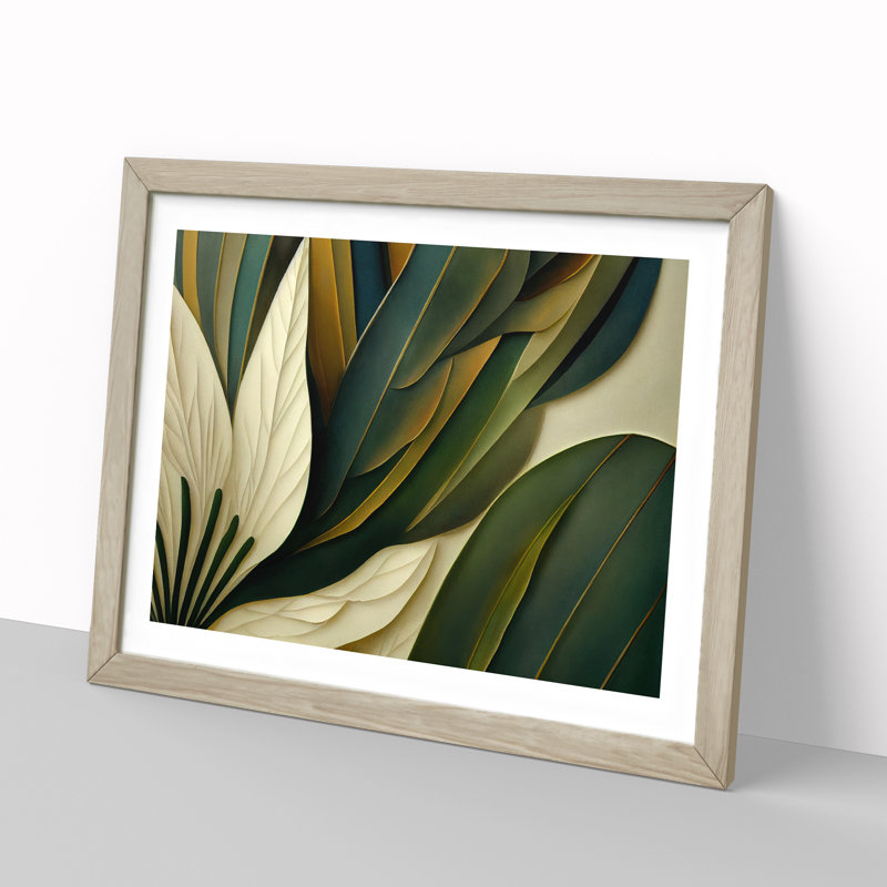 Art Deco Plant Leaf - Framed Print, 46cm H x 64cm W , Beige