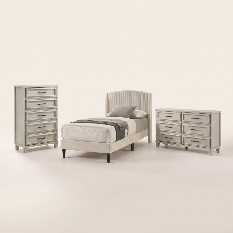 Ensemble de chambre à coucher contemporaine 3 pièces Jolande, 3 Pcs: Bed, Dresser, Chest, Twin