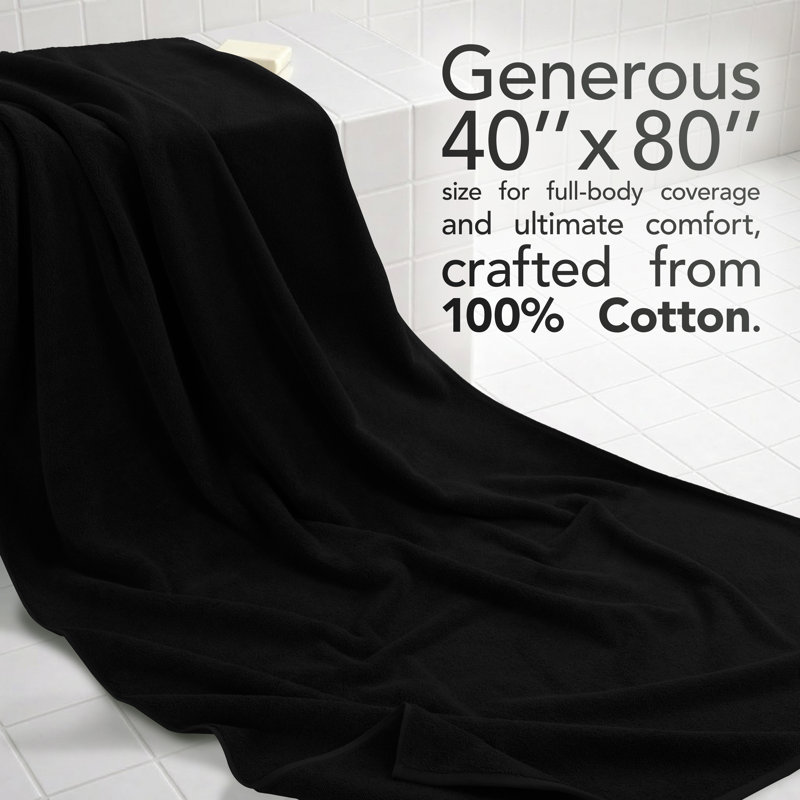 Drap de bain surdimensionné 100% coton 40 x 80 Darcelle, Noir charbon