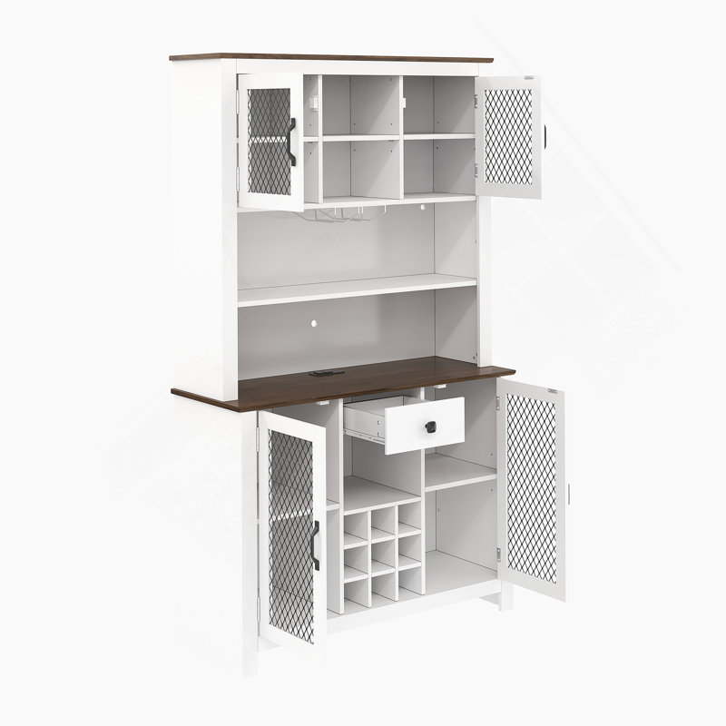 Armoire décorative avec DEL, armoire de rangement pour garde-manger avec portes et tablettes, Blanc