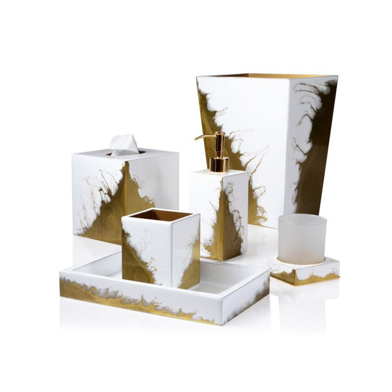 Mike + Ally Luxury Lave White Gold Enamel Countertop Organizer Tray for Bathroom & Bedroom
