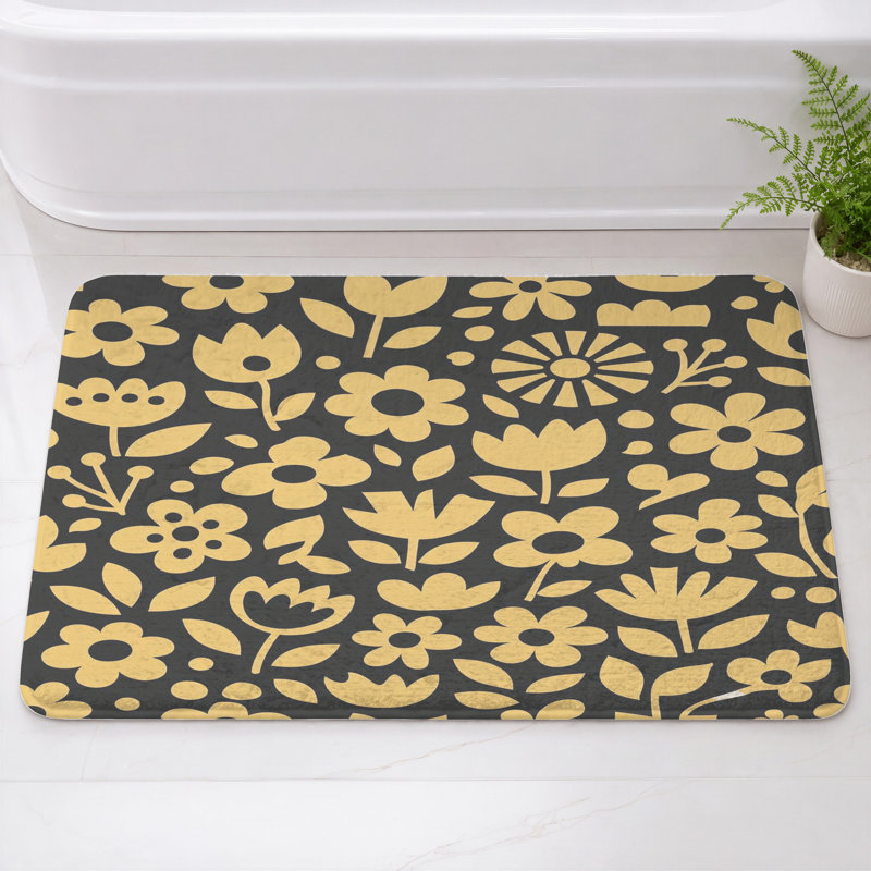 Tapis de bain Bold Floral Silhouettes, L 34 po x L 21 po, Noir / jaune / moyen