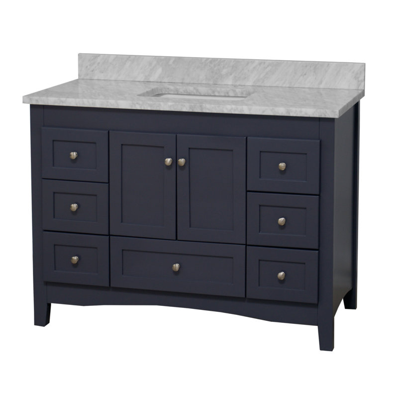 Ensemble de meuble-lavabo simple de 48 po Edber, Marbre de Carrare, Gris marine