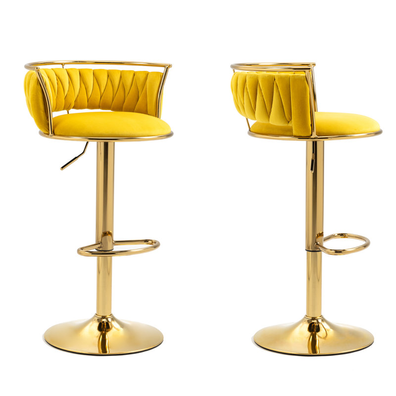 Christal Height Adjustable Swivel Bar Stool, Yellow, Gold