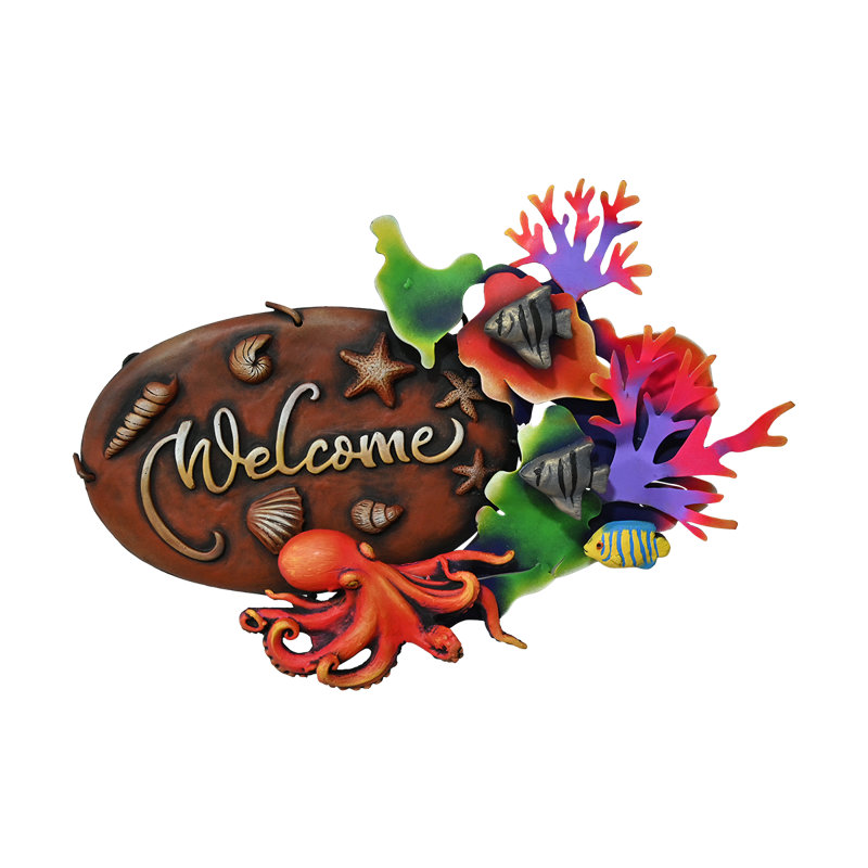 Enseigne peinte d'étain tropical «Welcome» - Pieuvre corail