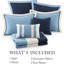7 pièces courtepointe réversible double / grand avec taies décoratives assorties - bleu marine, bordure solide, matériau en microfibre pour l'euro et oreillers de conception traditionnelle, facile d'entretien