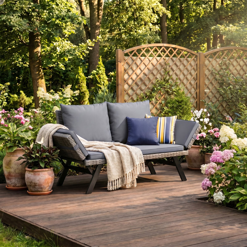 Hoag 70'' Wide Straight Wicker Patio Daybed with Cushions, Blue
