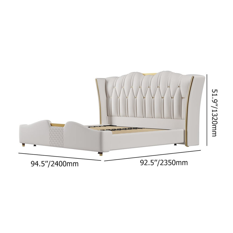 Upholstered Bed Frame With Tufted Wingback Headboard, White