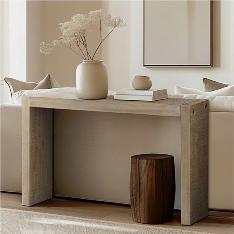 Console moderne en bois massif Jearline avec texture brossée | Mince profondeur, utilisation multifonctionnelle, Naturel