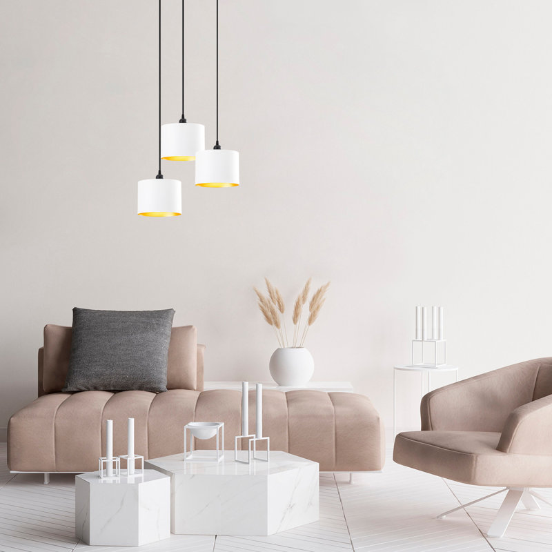 Scandinavian Style Chandelier, White Iron Body, 15.7 in Diameter x 43.7 in Height | Adjustable Height, 3 x E27 Max 40W Sockets | Elegant & Modern Lighting Fixture for Living Room, Dining Room & Entryway