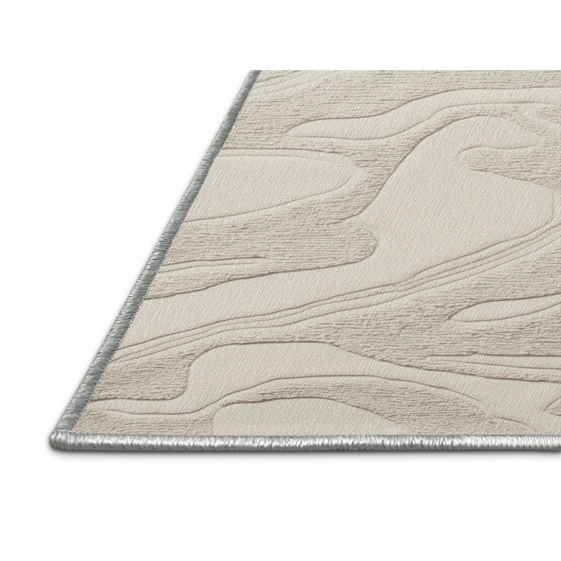 Machine Washable Abstract Beige Area Rug, Rectangle 3' x 5'