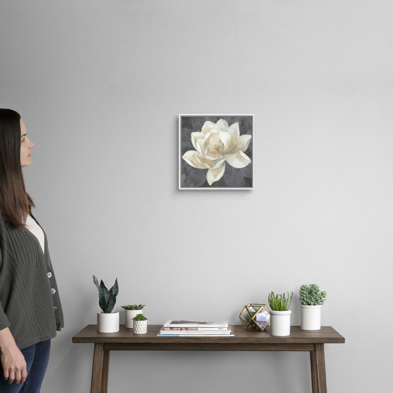 Impression sur toile majestueuse magnolia neutre, H 12 po x l 12 po x P 1,75 po, Cadre blanc