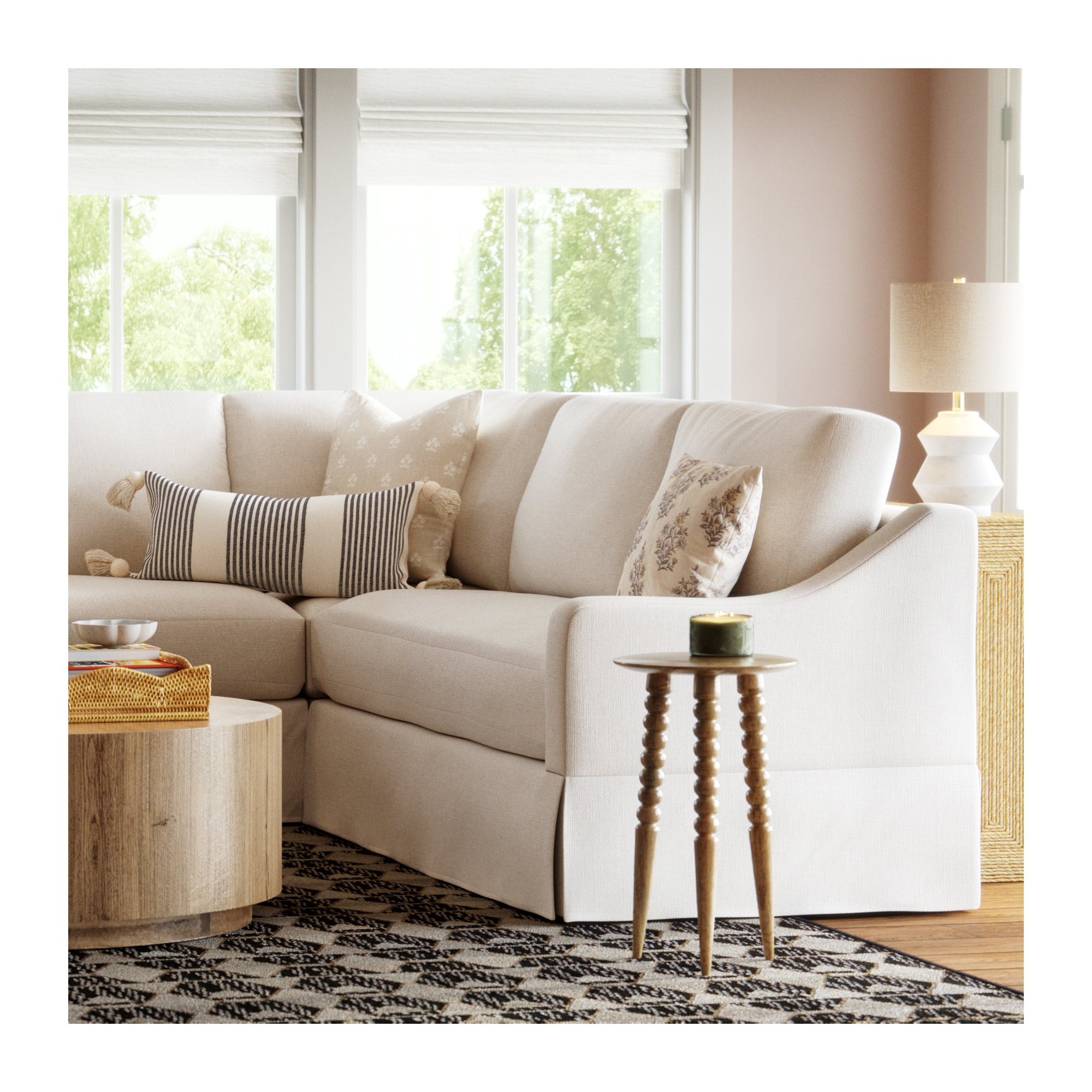 Cranbrook Upholstered L-Sectional, Nomad Snow Crypton® Chenille