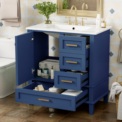 Ensemble de meuble-lavabo 30 po avec lavabo, armoire de rangement avec porte à fermeture douce et 3 tiroirs