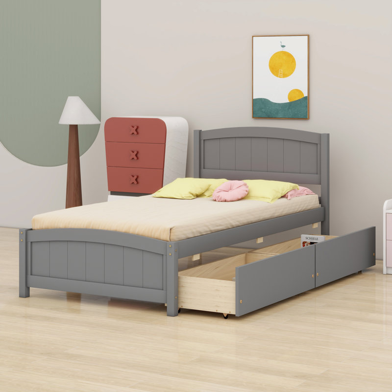 Lit plateforme avec deux tiroirs, Gris