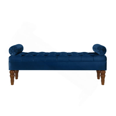 Velvet Long Bed Bench For Bedroom,Upholstered Window Bench With Tufted Button,Entryway Bench,Bolster Bench For Living Room-Navy