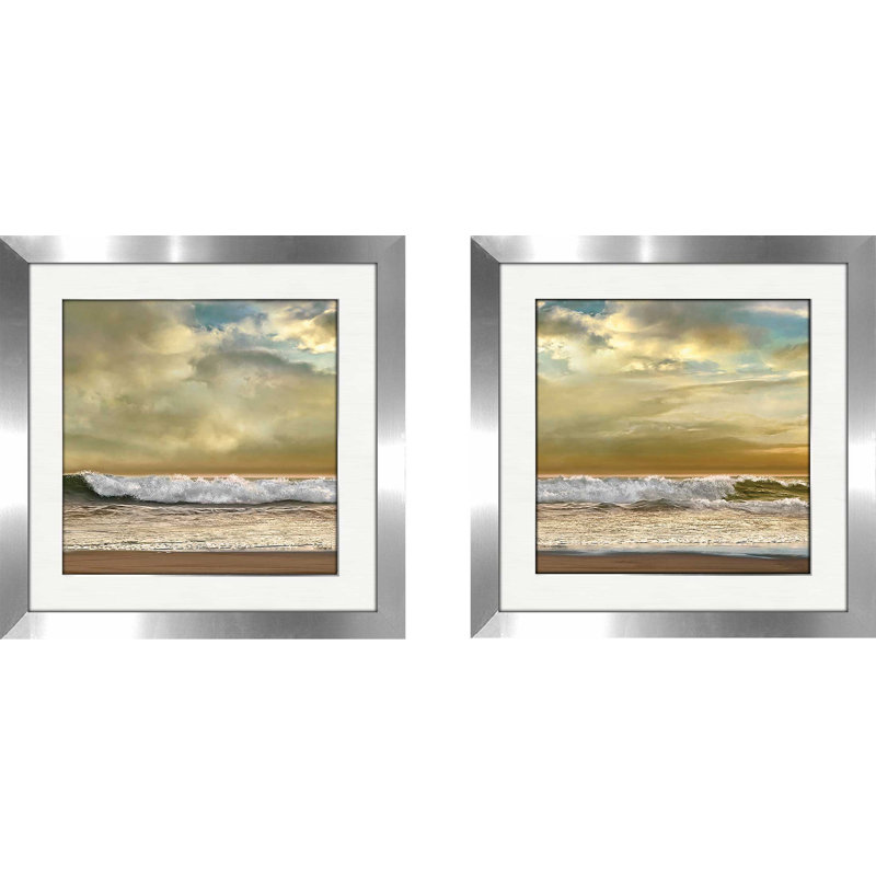 « soirée wave », ensemble de 2 reproductions de peintures à l’acrylique encadrées, H 16,5 po x l 33 po x P 1 po, Blanc mat