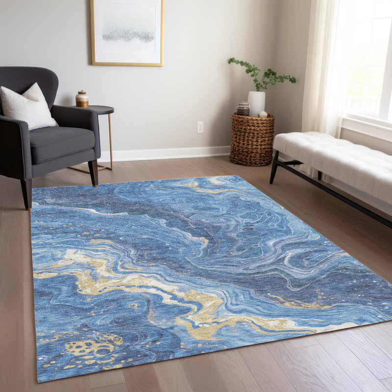 Tapis bleu intérieur / extérieur lavable à la machine Cinead ACN1701, Rectangle 2 pi 6 po x 3 pi 10 po