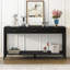 Élégante console avec placage de pin et pieds géométriques, idéale pour le salon, le bureau et la salle à manger-1840063370
