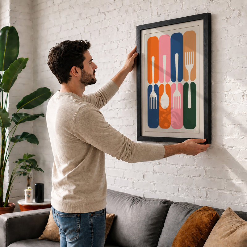 Modernist Cutlery Grid Mid-Century - Framed Print, A1 - 84.1 x 59.4 cm, Black