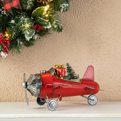 14"L Christmas Metal Airplane with Gifts Table Decor(KD)