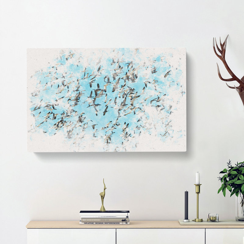 Snow Geese in Flight Watercolour - Wrapped Canvas, 50cm H x 76cm W x 3cm D