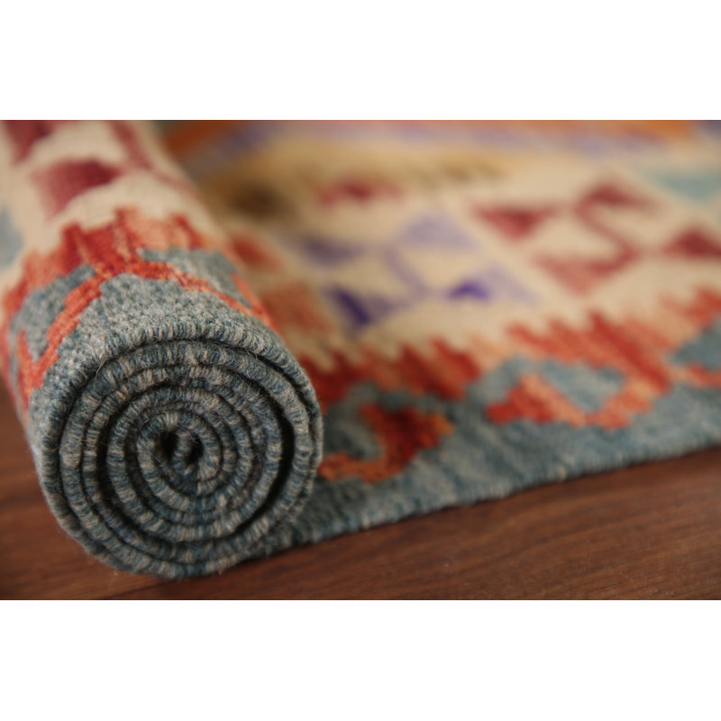 Tapis oriental géométrique en laine Kilim 6 x 8