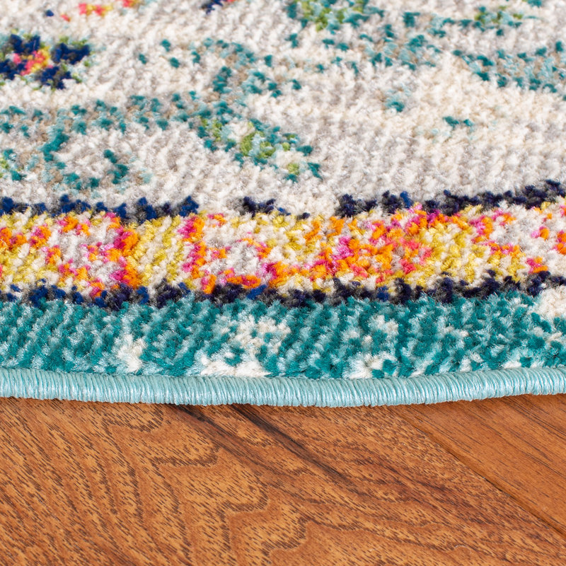 Tapis oriental Felty, Rond 5 pi, Gris / bleu clair / orange
