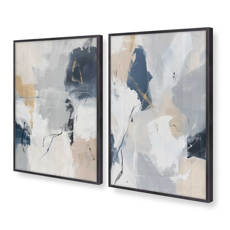 Obsidian Echo Set of 2 Prints in a Black Frame, 10" x 8", Weathered Zinc, 15.25" H x 24.5" W