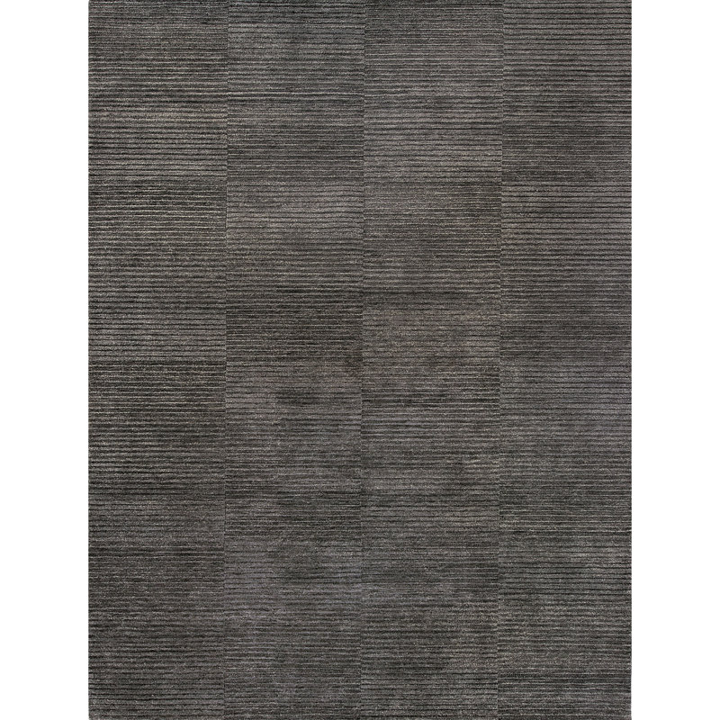 Tapis gris en laine noué à la main Indo Elevate, Rectangle 9 pi x 12 pi