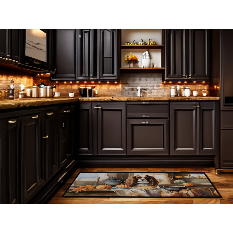 Cavalier Spaniel Fall Kitchen Pumpkins Runner Mat 28x58