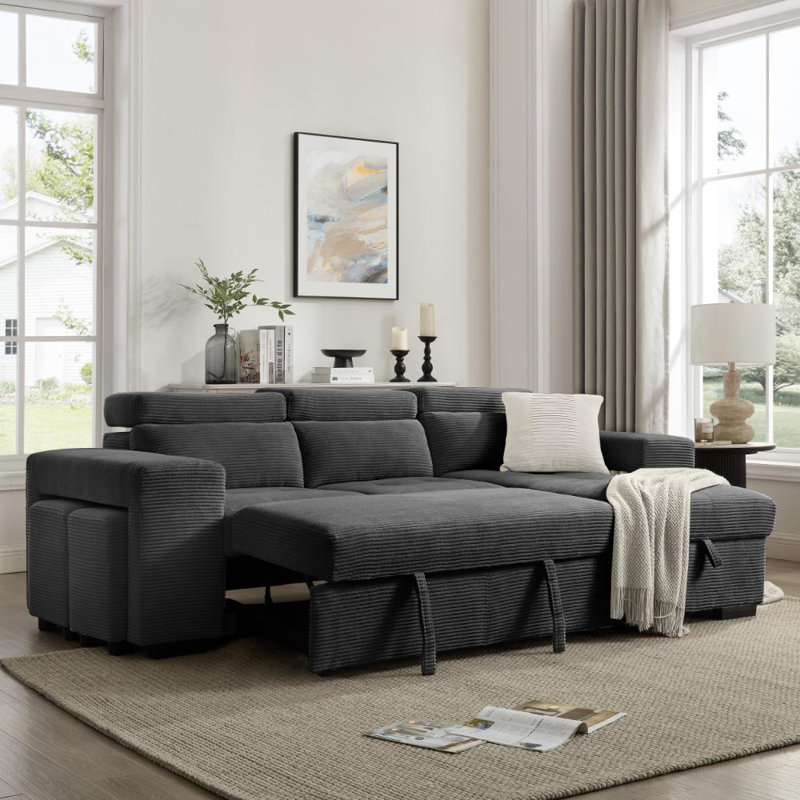 Caitlin 3 Seater Corduroy Sofa Bed, Grey