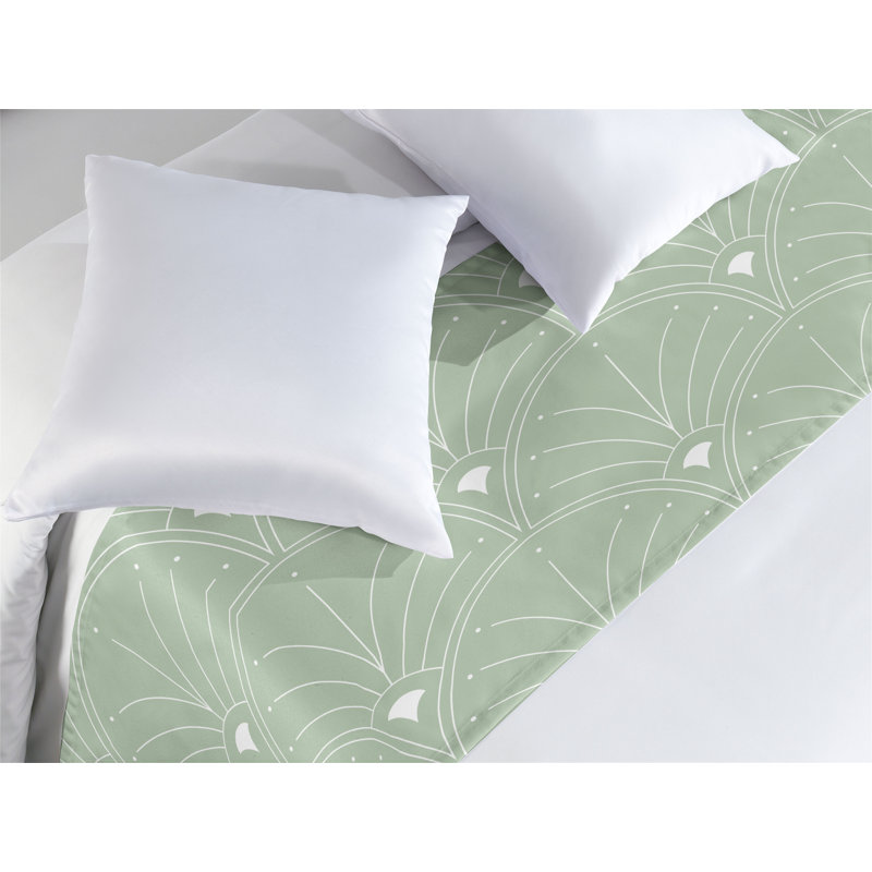  Chemin de lit en satin, Vert pâle / blanc, Très grand