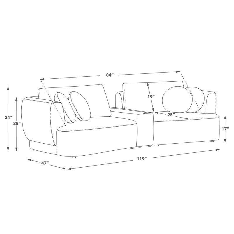 Aneika 119'' 3-Piece Curved Modular Sofa, Gray