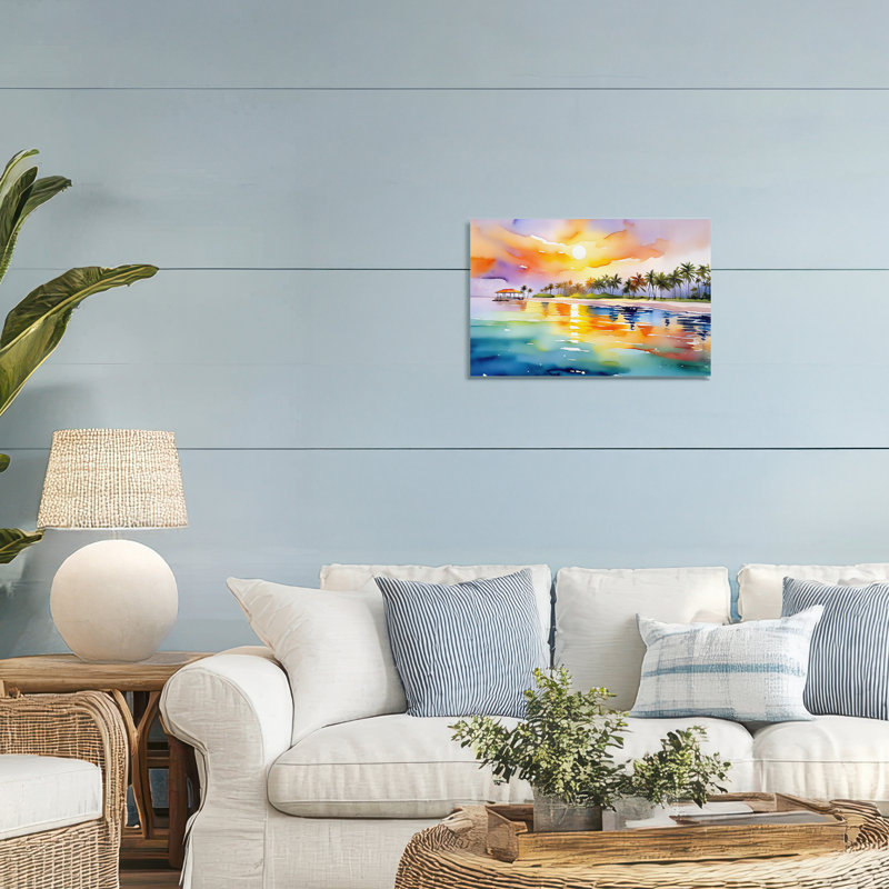 Caraïbes, coucher de soleil sur toile, par Shelly Craig, H 16 po x l 24 po