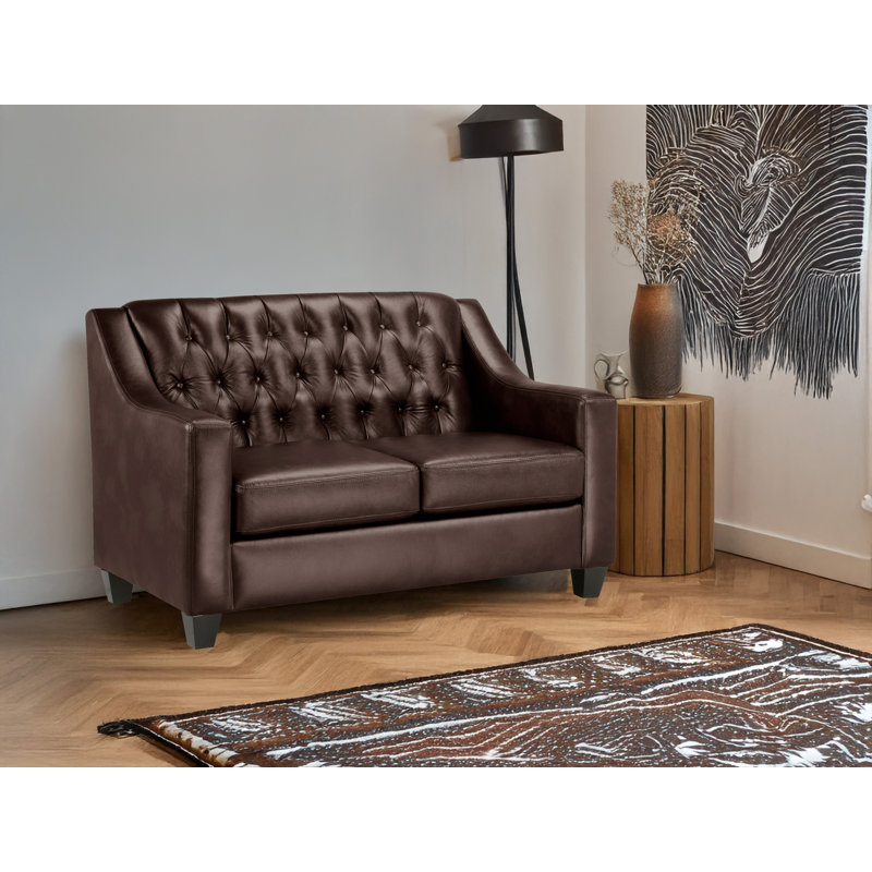 Debolt 56" Genuine Leather Square Arm Loveseat, Espresso Leather Match