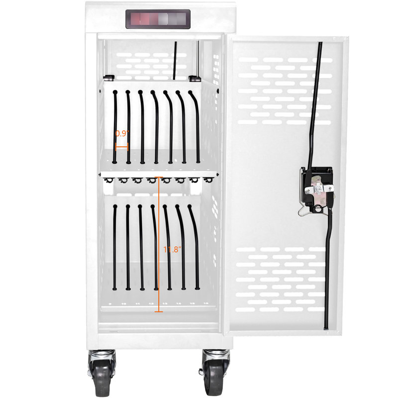 White 16 Laptop & Charging Unit, Removable Locking, Cold Rolled Steel Material Locking Container For 16 Devices - White, Storage