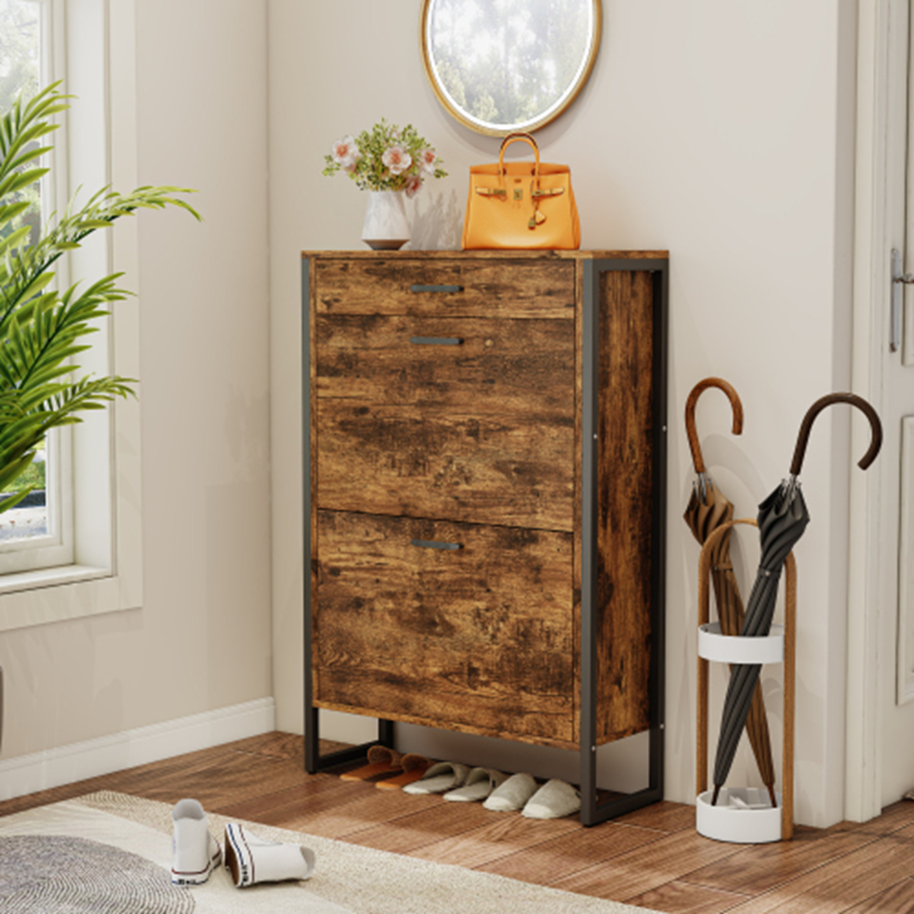 Support Mural Secret Drapeau Américain – Range 3 Pistolets, Bois, Avec Serrure