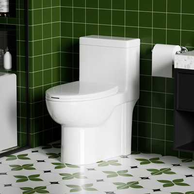ABRUZZO One-Piece Elongated Toilet 1.28 GPF Soft Close Toilet with 17" ADA Comfort Height, Vortex Flush, Quick Release Seat, Standard 12” Rough-In, Glossy White