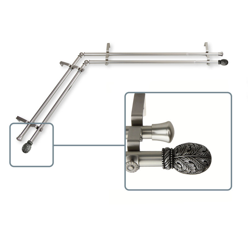 Ensemble de tringle à rideaux double et quincaillerie pour fenêtre d’angle Gravesend, L 66 po x l 120 po, Nickel satiné