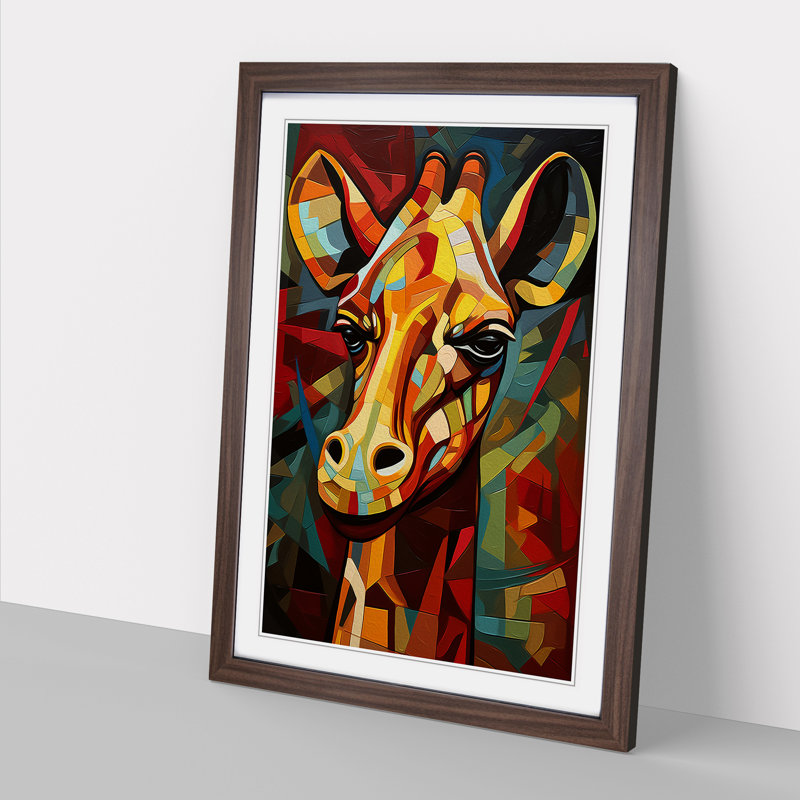 Giraffe Cubism Art - Framed Print, 46cm H x 34cm W, Walnut Framed