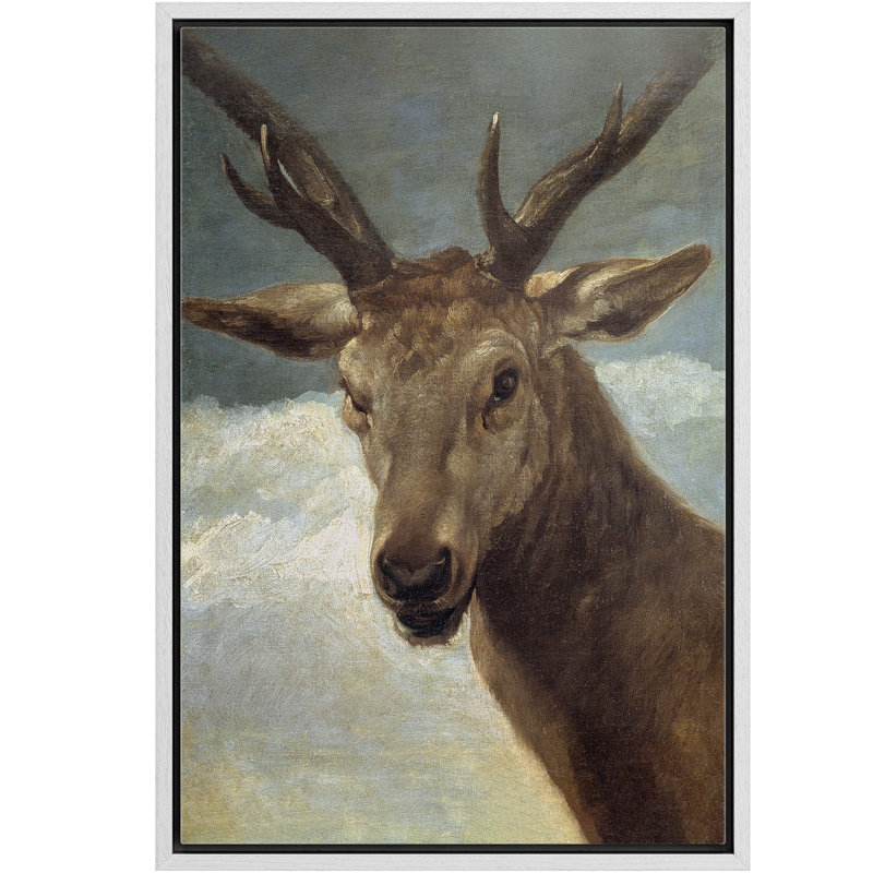 Brown Deer Animal Farmhouse Cabin Decor Framed Bedroom Wall Decorations Canvas Print, White, 24" H x 16" W