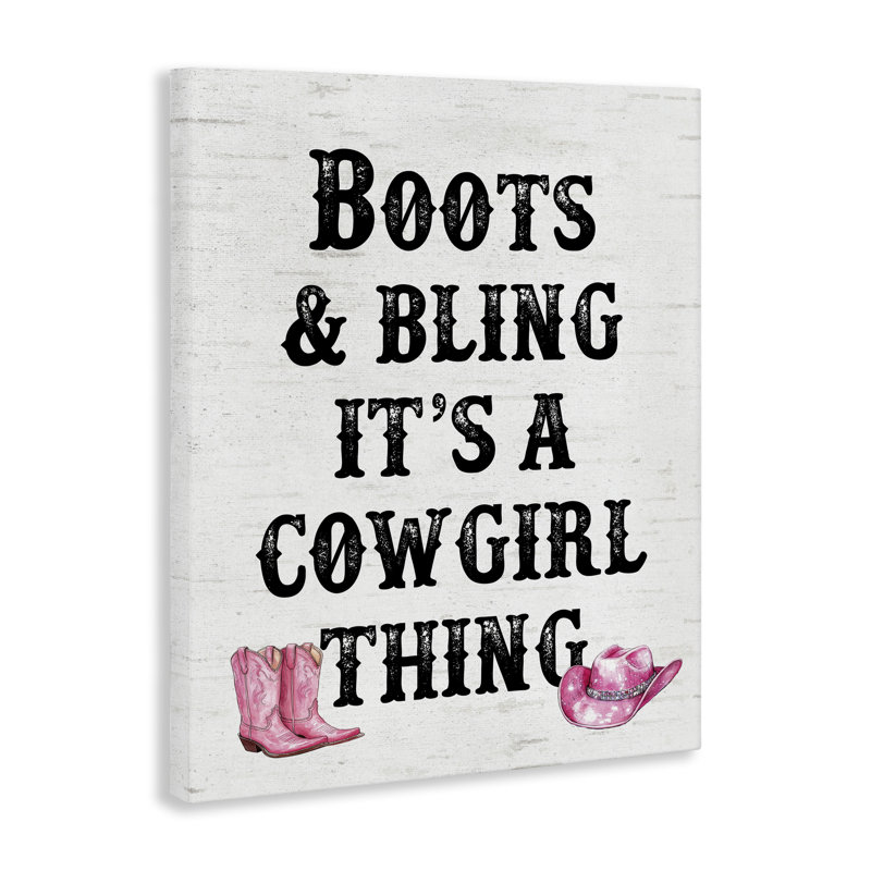 Art mural sur toile avec bottes et bling Cowgirl par lettré et doublé br-332_CN, H 30 po x l 24 po