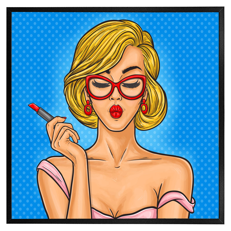 Inniswold Pop Art Illustration Woman Paints Her Lips - Single Picture Frame Print, Black Framed, 61cm H x 61cm W x 4cm D
