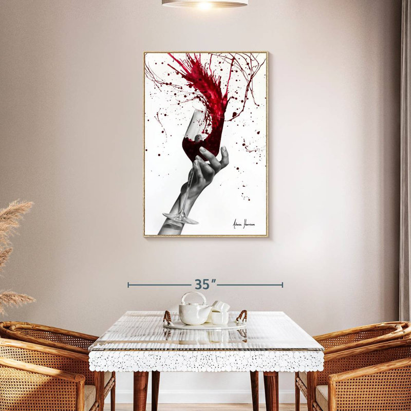 Deep Red Swirl, Floating Frame Natural Wood, 29" x 43"