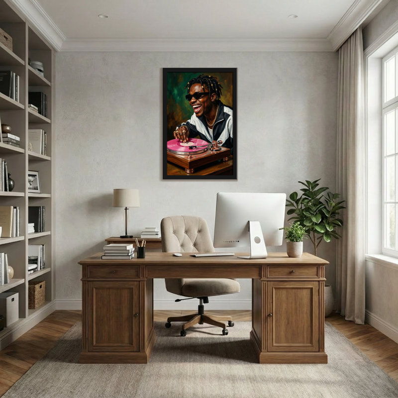 Homme abstrait avec des dreads et des lunettes de soleil jouant du disque vinyle, H 30 po x l 20 po