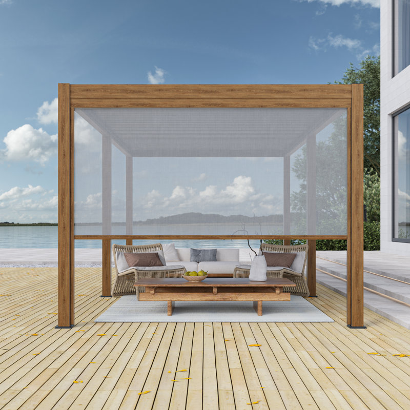 Pare-soleil / rideau manuel Pergola résistant au vent compatible avec la marque Causeway Bay, Grain du bois, 12 pi